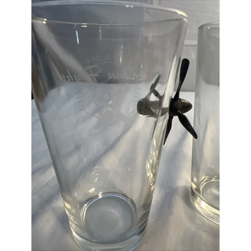 Set Of 2 16oz Old Glory Honor Flight Pint Glasses With Moving Propeller